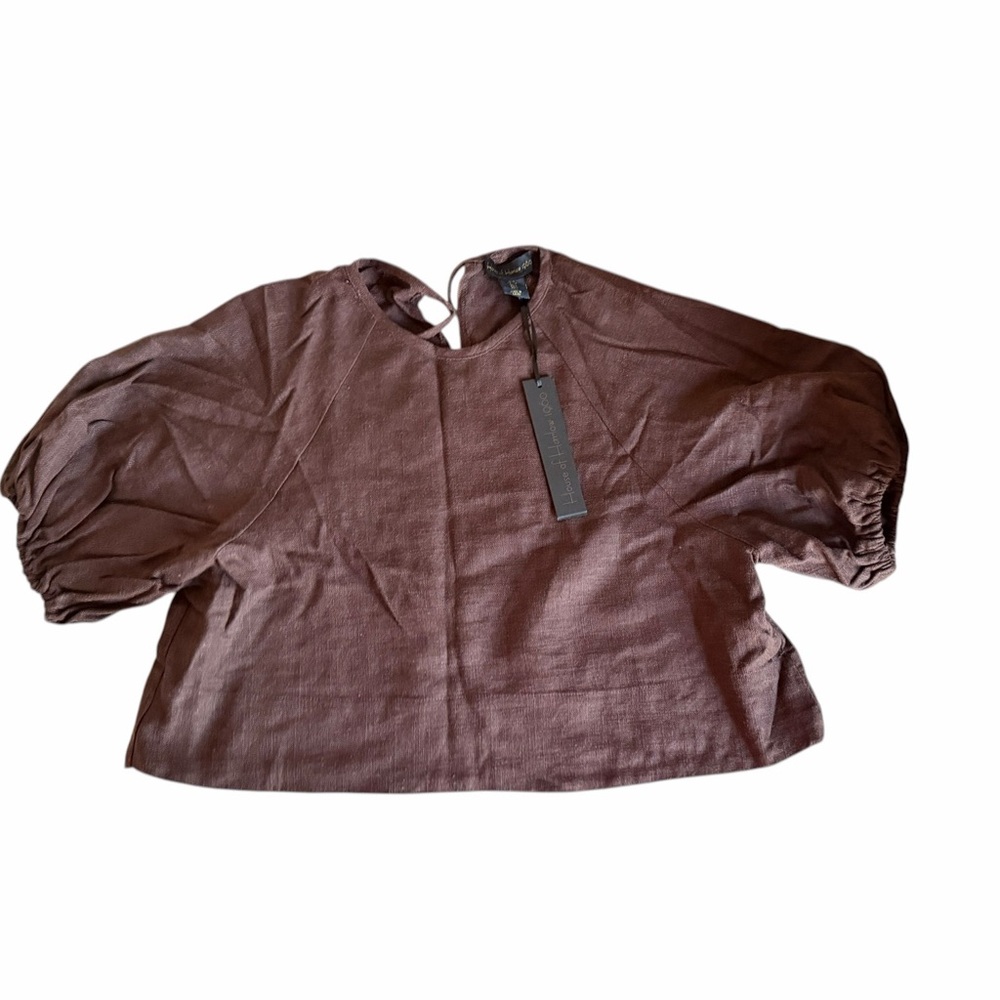 NWT Linen-Blend Crop Top & Drawstring Shorts Set in Chocolate Brown Size Small - Picture 7 of 15